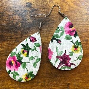 Leather Floral Teardrop Earrings